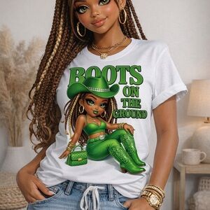 Boots On The Ground Graphic Tee - White with Green Print